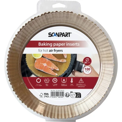 Afbeelding van Scanpart Airfryer bakpapier wegwerpbakjes Rond Ø20cm bodem 100 stuks Geschikt voor Philips XXL en Bourgini Domo Fritel Montana Nova Princess Russell Hobbs Severin Tefal Tristar