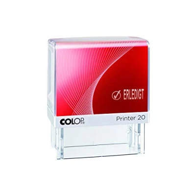 Afbeelding van COLOP 100638 tekststempel Printer 20 met tekst afgewerkt en pictogram, afdruk blauw/rood, in vouwdoos