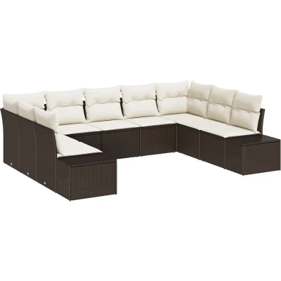 Afbeelding van vidaXL Tuin Sofa Set van 9 Bruin en crème Rattan, polyester