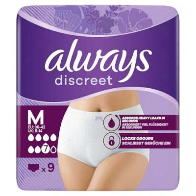 Afbeelding van Always Discrete incontinentiebroekje voordeelpakket bij blaaszwak, maat M, 36 broekjes (4 verpakkingen x 9 stuks)