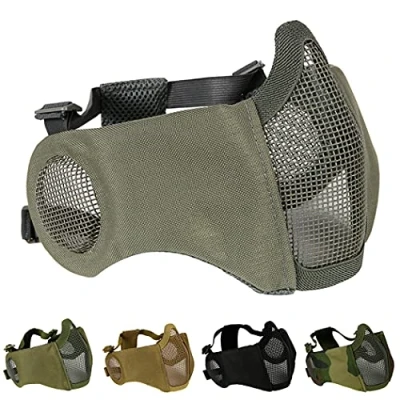 Afbeelding van Aoutacc Airsoft Mesh masker, half gezichtsmasker met gehoorbescherming voor CS / jacht paintball schieting grijs