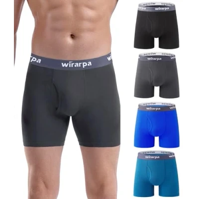 Afbeelding van wirarpa Heren ondergoed Trunks Katoen Stretch Boxer Shorts Open Fly Tagless Onderbroek voor Mannen Regular Been 4 Pack, Zwart/Blauw/Teal/Grijs, M