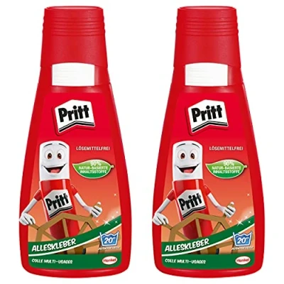 Afbeelding van STAEDTLER Pritt universele lijm, sneldrogend, gemakkelijk aan te brengen, oplosmiddelvrije vloeibare lijm voor kinderen, witte knutsellijm vele knutselmaterialen, 2x 100g transparent