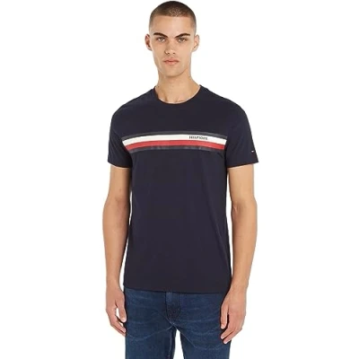 Afbeelding van Tommy Hilfiger RWB Monotype Chest Stripe Tshirt print, Heren, Maat: XS, Desert sky