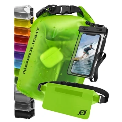 Afbeelding van Nordlight Waterdichte Dry Bag met telefoonzak en heuptas (10L, Groen) droge zak rolsluiting Zwemmen, varen, strand, staand peddelen