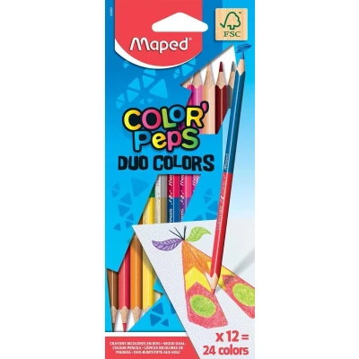 Afbeelding van Maped driehoekig kleurpotlood ColorPeps Duo, 12 potloden in een karton