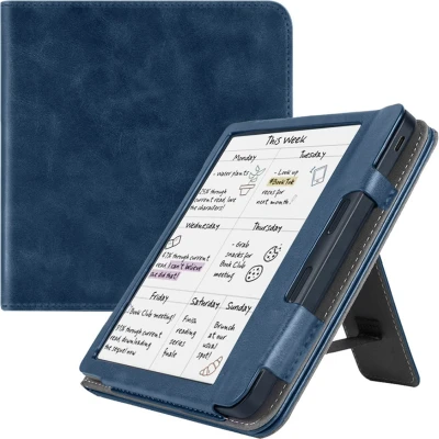 Afbeelding van Case2go E reader hoes geschikt voor Kobo Libra Colour Sleepcover Auto/Wake functie Met handstrap Donker Blauw