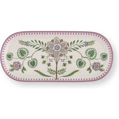 Afbeelding van Pip Studio Cake Tray Lily&amp;Lotus Off White 33.3x15.5cm Cakeschaal Lily &amp; Lotus lila 33 x 15 cm serveerschaal wit