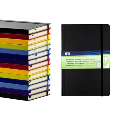Afbeelding van TSI 63555 BK notitieboek A5, kleur zwart, geruit met 192 pagina&#039;s