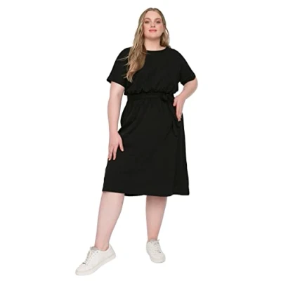 Afbeelding van Trendyol Dames Plus Size Mini A lijn Relaxed Knit Jurk, Zwart, XL grote maten