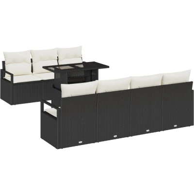Afbeelding van vidaXL 8 delige ligbedset met kussens zwart poly rattan