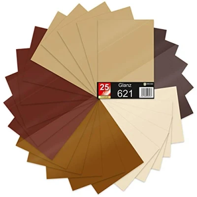 Afbeelding van 25 x DIN A4 vellen plotterfolie 621/631 zelfklevende folie in set vinyl voor plotten DIY knutselfolie sticker opschrift 29,7 21 cm (bruin mat, van 25)