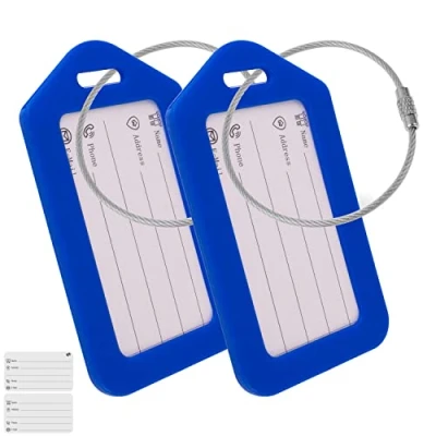 Afbeelding van Premium kofferlabel met adreslabel, 2 stuks, blauw, hard plastic bord, voor vliegreizen, cruise, enz., bagagelabel, naamplaatje, tashanger, ID label