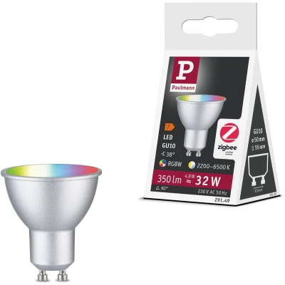 Afbeelding van Paulmann 29149 standaard 230 V Smart Home Zigbee LED reflector GU10 350 lm 4,8 W RGBW+ dimbaar chroom mat verlichtingsmiddel