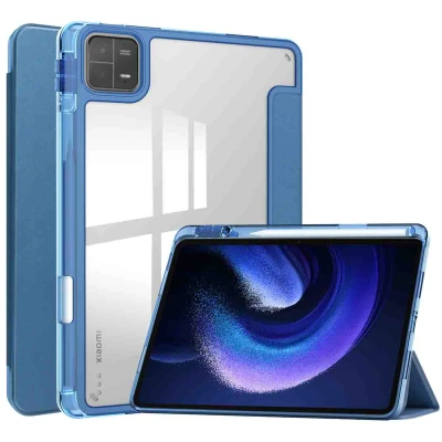 Afbeelding van Xiaomi Pad 6 Hoes: iMoshion Trifold Hardcase Bookcase transparante rand Shockproof/Valbescherming Hardcase,Bookcase Blauw Kunststof Tablet