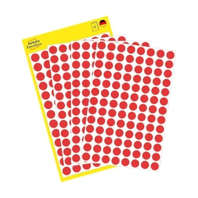 Afbeelding van AVERY Zweckform 3010 zelfklevende markeringspunten, 416 stuks (Ø 8 mm, kleefpunten op 4 vellen, puntstickers voor kleurcodering, ronde stickers kalender, planner en knutselen, papier) rood