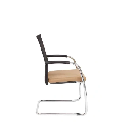 Afbeelding van Vergaderstoel F260 slede frame met zwarte rug mesh en beige zitting