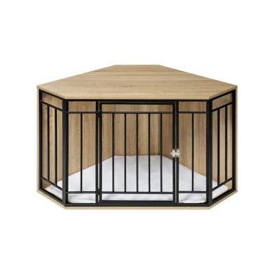 Afbeelding van EUGAD 0344GL Hondenkooi voor thuis, hondenhok binnen, hondenbox met deur, hondenkussen, grote, middelgrote en kleine honden, 111 x 67 60 cm, bijzettafel dienblad, metaal