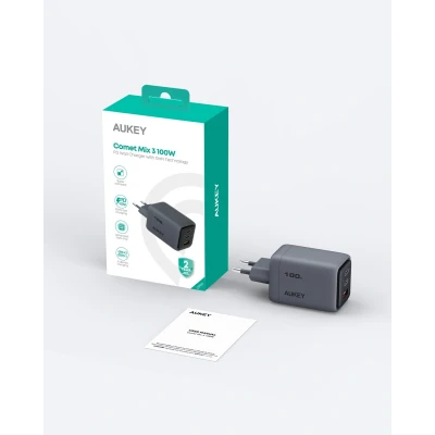 Afbeelding van Aukey Comet Mini 30W GaN PD 3 poorts Wandoplader Grijs
