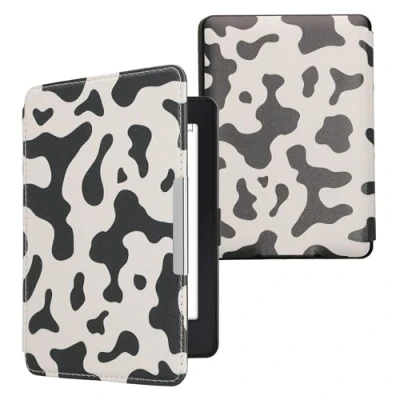 Afbeelding van kwmobile E reader hoesje geschikt voor Amazon Kindle Paperwhite hoes flip case met magnetische sluiting Ereader cover Koeien Patroon design in zwart / wit