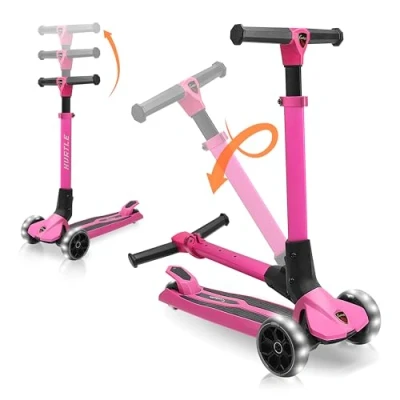 Afbeelding van Hurtle 3 Wieler Step Scooter voor Kinderen Opvouwbare Standaard Kind Peuterspeelgoed met Inbouw LED Wielenverlichting, Antislip Brede Plaat, Verstelbare Hoogte, Leuk Buitenpret