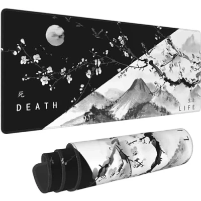 Afbeelding van QiHon Gaming muismat, grote muismat met bloemrijke bergen, XXL, 800 x 400 2 mm, verlengde antislip rubber voor pc, laptop, toetsenbord, bureauonderlegger