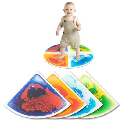 Afbeelding van Art3d Vloeibare vloertegels, kleurrijke vloeistoffusie, sensorische tegels, Senroy, dansspeelmat voor kinderen, kleuterschool, jongeren, 33 x cm, waaiervormig, 4 stuks