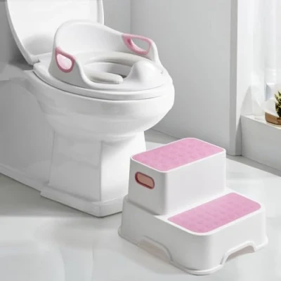 Afbeelding van DEANIC wc bril voor zindelijkheidstraining met treden peuters, kindertoiletbril jongens meisjes, 2 in 1 toiletbril peuters en opstapje spatbescherming, potje kussens, borstel,