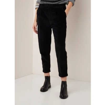 Afbeelding van Benetton dames High waist tapered cropped pantalon van corduroy in de kleur Zwart, maat: XS