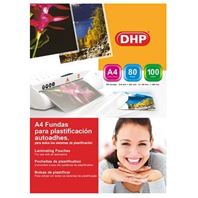 Afbeelding van DHP Lamineerhoezen, zelfklevend, A4, 80 micron, glanzend, 100 stuks