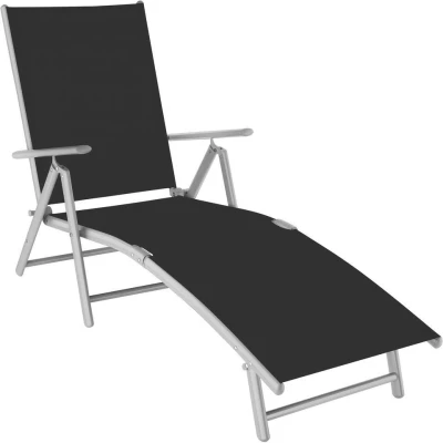 Afbeelding van tectake® aluminium ligstoel ligbed opklapbare tuinligstoel met armleuningen verstelbare rugleuning weerbestendig ideaal voor balkon, tuin, terras of camping zwart/zilver