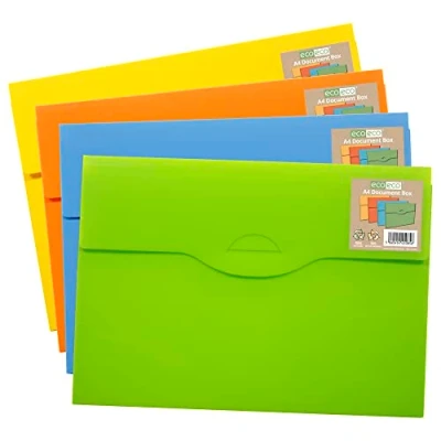 Afbeelding van A4 50% gerecycleerde slanke documentbox bestandsmap Pack van 4 verschillende kleuren