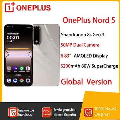 Afbeelding van Oneplus Nord 5 Smartphone 5g Snapdragon 8S Gen 3 6,83 Amoled display 144 Hz 5200Mah 80W Supervooc Opladen 50Mp dubbele camera&#039;s