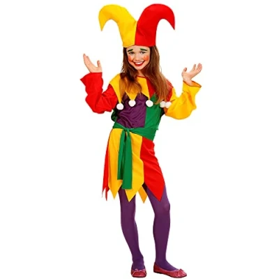 Afbeelding van Widmann Clown &amp; Nar Kostuum Hofnar Jolly Joker Kind Meisje Multicolor Maat 128 Carnavalskleding Verkleedkleding