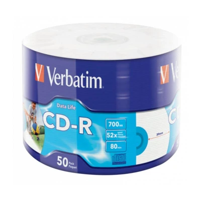 Afbeelding van CD R 80 Min/700 MB VERBATIM 52x DataLife Inkjet printable Eco pack 50 stuks