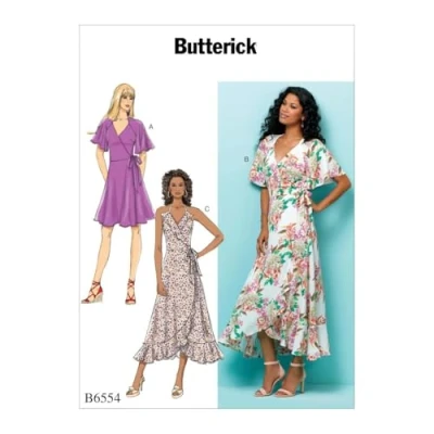 Afbeelding van Vlinderpatronen 6554 A5 maten 6 14 Misses&#039; Wrap Dresses, Tissue, Multi Colour, 17 x 0.5 22 cm