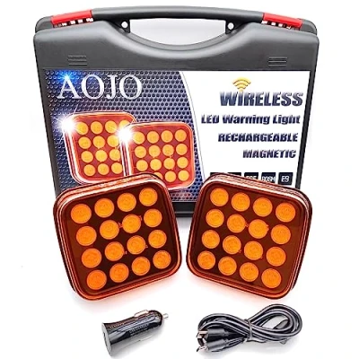 Afbeelding van AOJO Draadloos Oranje Waarschuwingslampje Magnetische Kit LED Flasher Geel met Type C Kabel Oplaadbaar IP65 Waterdicht E Mark