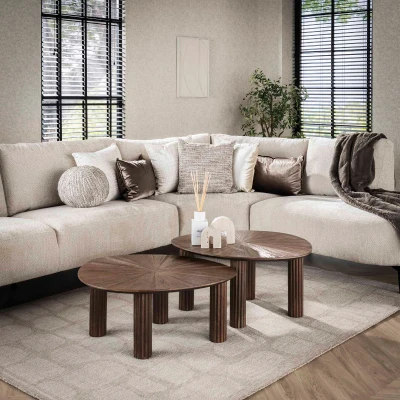 Afbeelding van Fraaai Umair salontafel set van 2 vierhoekig Maya teak bruin Hout