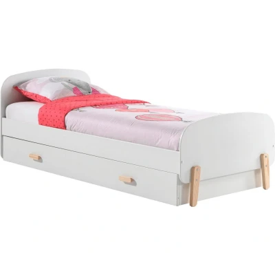 Afbeelding van Vipack 1 persoonsledikant Ligoppervlak 90x200 cm met lattenbodem en onderbedlade, wit gelakt
