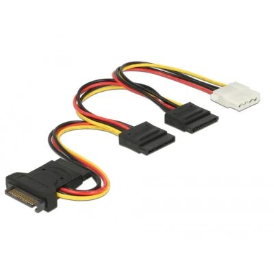 Afbeelding van Delock 60171 Voedingskabel SATA 15 pins stekker &gt; 3 x bus + 1 Molex 4 female 20cm (PCB)
