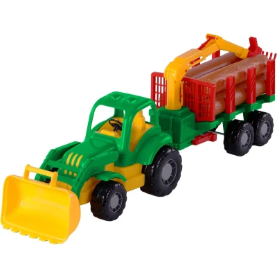 Afbeelding van Cavallino Toys Klassieke Tractor met Aanhangwagen en Hout, 61cm