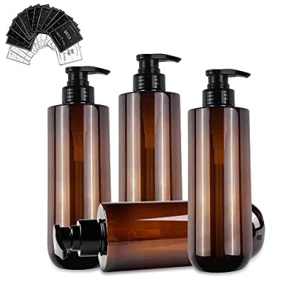 Afbeelding van Gvolatee Set van 4 zeepdispensers bruin shampoodispenser 500 ml pompfles afwasmiddeldispenser keuken ABS pompkop + sticker