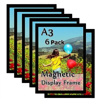 Afbeelding van Gocoffun magnetische tekenhouder, 6 stuks zelfklevende displaylijst, fotolijst voor thuis, school, winkel, kennisgeving, Pictrue displayframe (zwart)