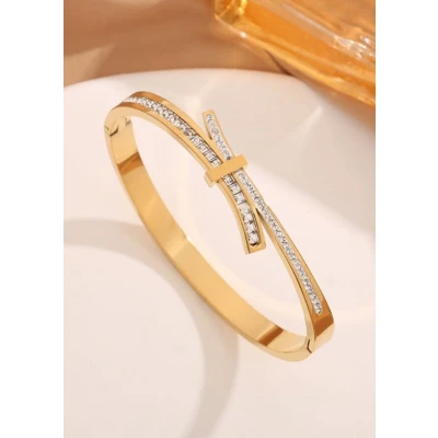 Afbeelding van Goudkleurige RVS Armband met Dubbele Rij Zirkonia Elegant Dames Sieraad Luxe &amp; Modern Design Cadeautip