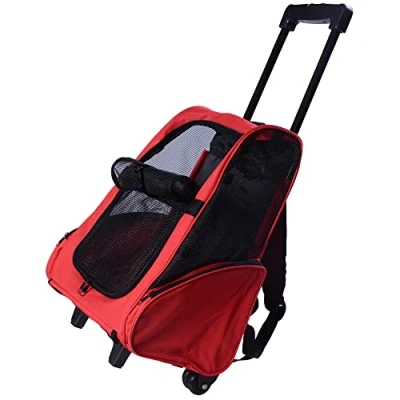 Afbeelding van PawHut 2 in 1 trolley, rugzak, transporttas met wielen voor honden en katten
