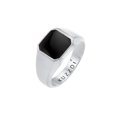 Afbeelding van Kuzzoi Chunky Square Black Ring, Heren, Maat: 62, Silber
