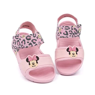 Afbeelding van Disney Minnie Mouse Sandals Kids Peuters Meisjes Luipaard Animal Print Roze Sliders met ondersteunende riem Zomerschoenen Schoeisel