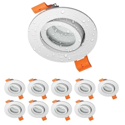 Afbeelding van ledscom.de 10 stuks badkamer plafondmontageframe ERID, vochtbestendig, badkamer, IP44, rond, draaibaar, wit mat