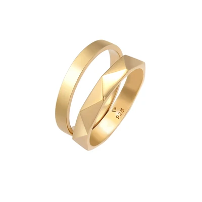 Afbeelding van Elli 2 PACK Basic Ring goldcoloured, Dames, Maat: 58, Gold coloured