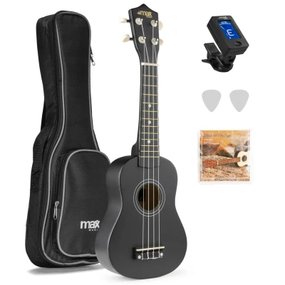 Afbeelding van MAX UKEY Ukelele set met 21&quot; Ukulele en accessoires Zwart